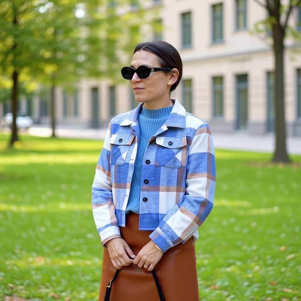 Plaid Button Down Cropped Jacket
