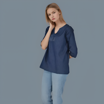 Solid Casual Top With Split Front Detail And Yoke Back Pleats For Women