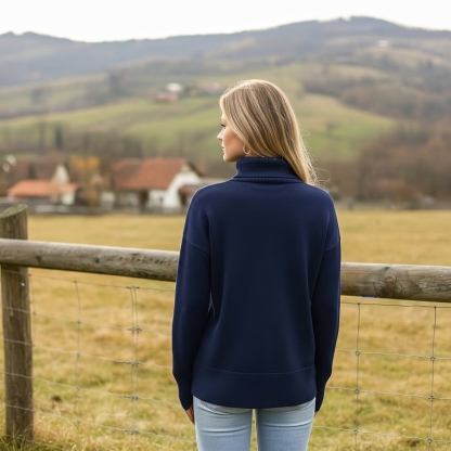 Oversized Chunky Knitted Sweater For Women With High Hem