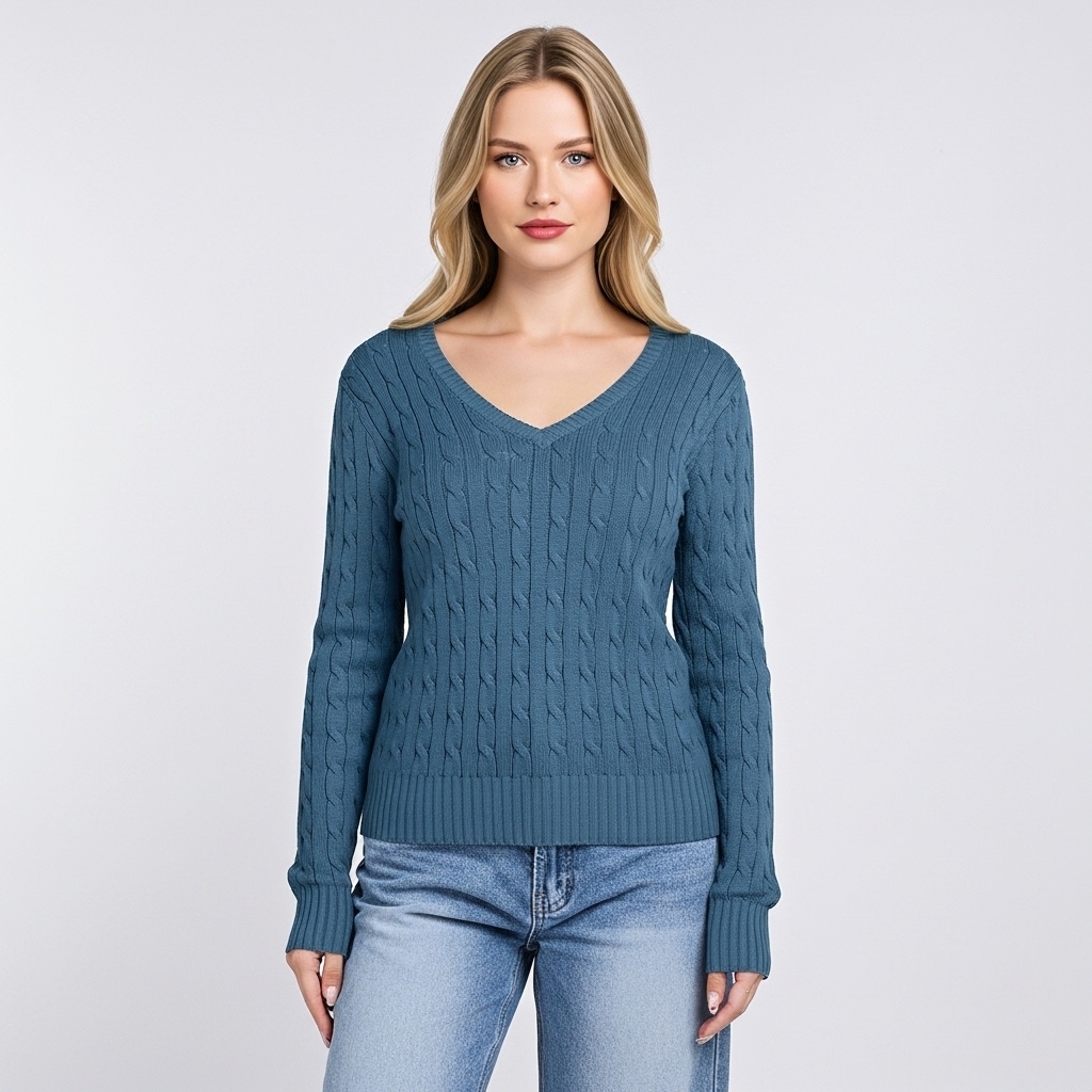 Long Sleeve Cable Knitted Design Sweater For Women