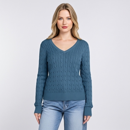 Long Sleeve Cable Knitted Design Sweater For Women