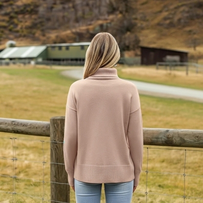 Oversized Chunky Knitted Sweater For Women With High Hem