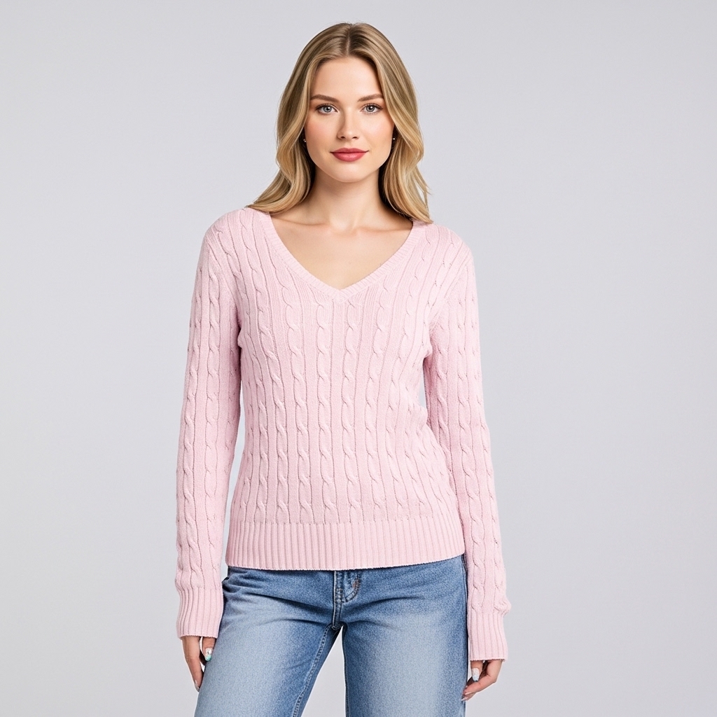 Long Sleeve Cable Knitted Design Sweater For Women