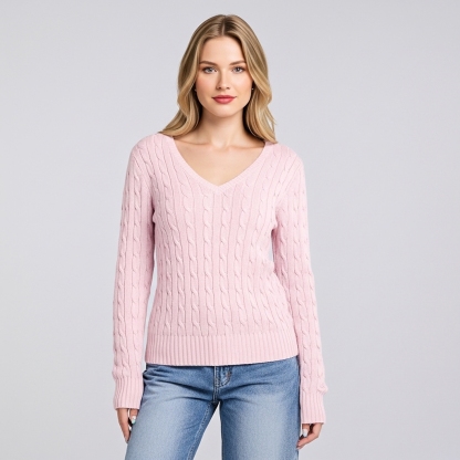 Long Sleeve Cable Knitted Design Sweater For Women