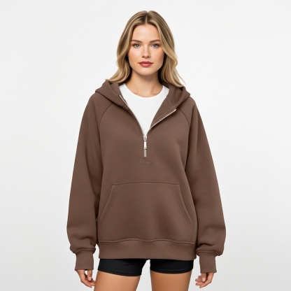 Half Zip Fleece Hoodie Sweatshirt With Oversized Fit Style For Women