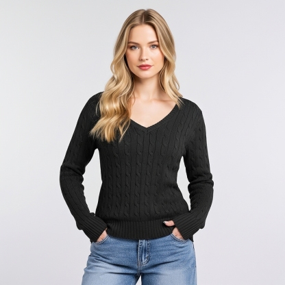 Long Sleeve Cable Knitted Design Sweater For Women