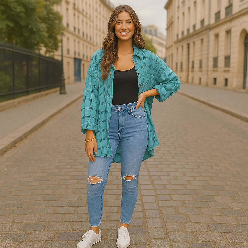 Oversized Raw Edge Washed Shirt Jacket with Utility Pockets