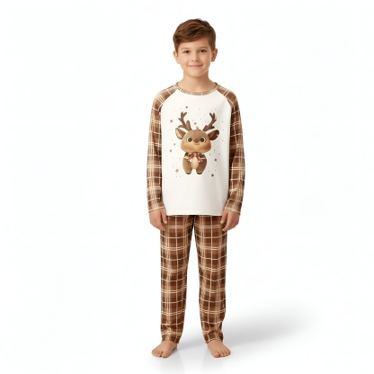 Baby Reindeer Printed Plaid Family Matching Christmas Pajama Set