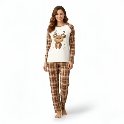 Baby Reindeer Printed Plaid Family Matching Christmas Pajama Set