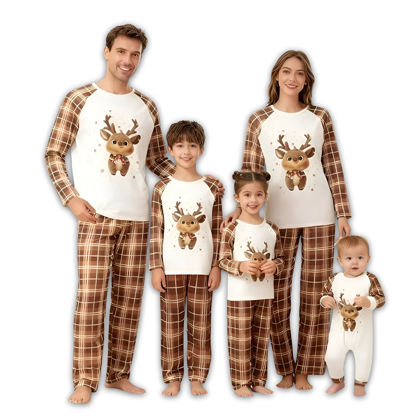 Baby Reindeer Printed Plaid Family Matching Christmas Pajama Set