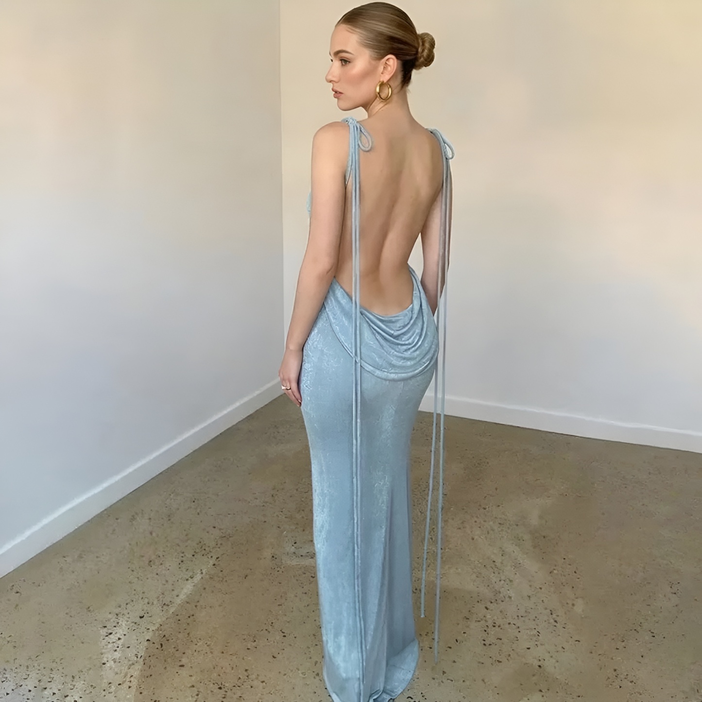 Backless Drape Maxi Dress With Adjustable Straps