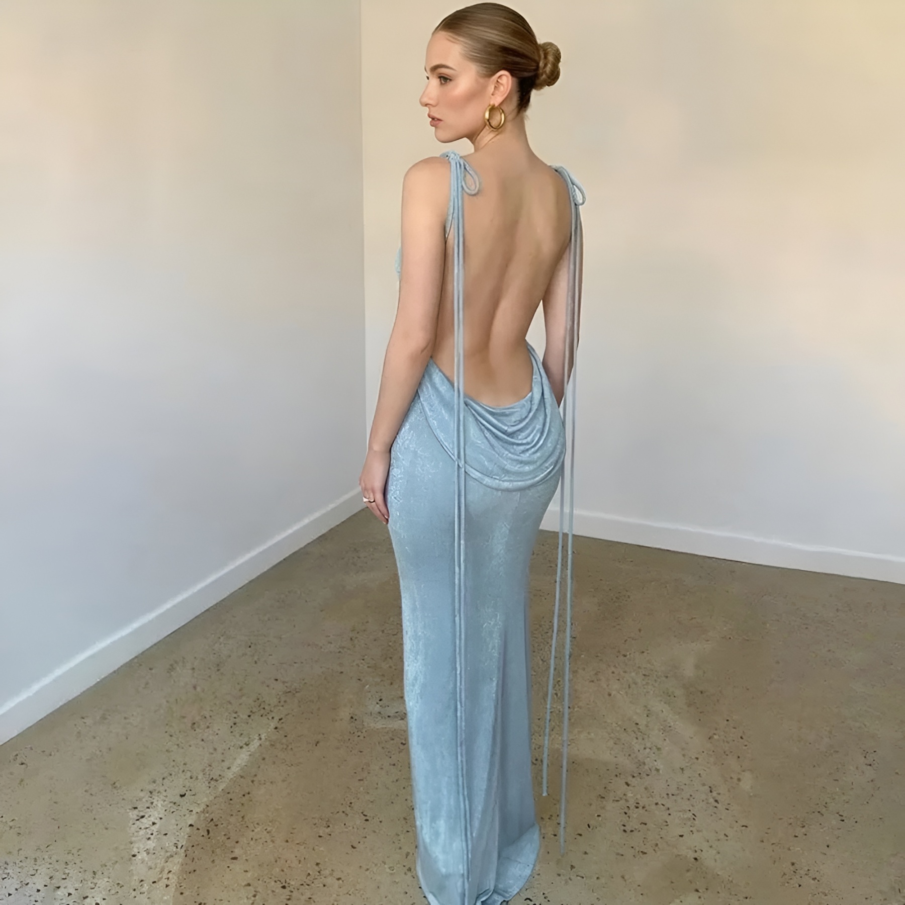 Backless Drape Maxi Dress With Adjustable Straps