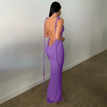 Backless Drape Maxi Dress With Adjustable Straps
