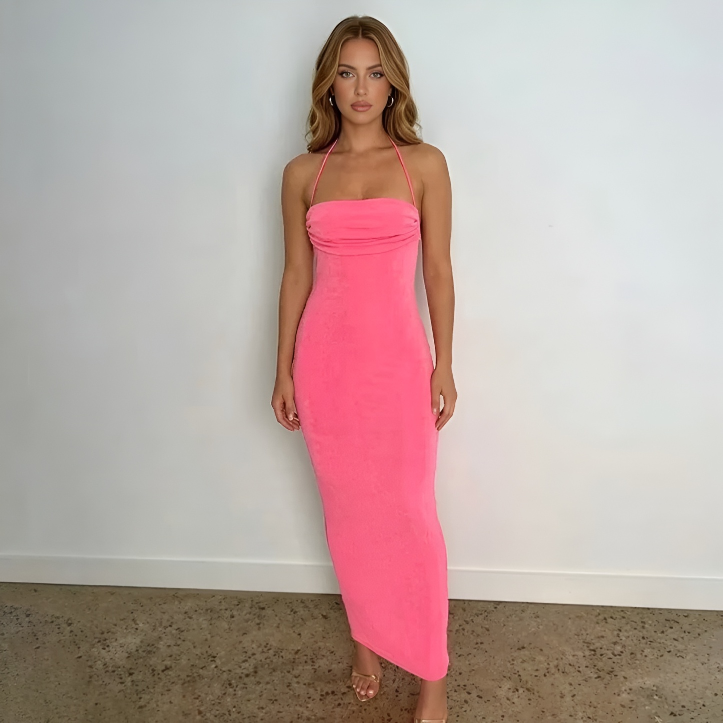 Backless Drape Maxi Dress With Adjustable Straps