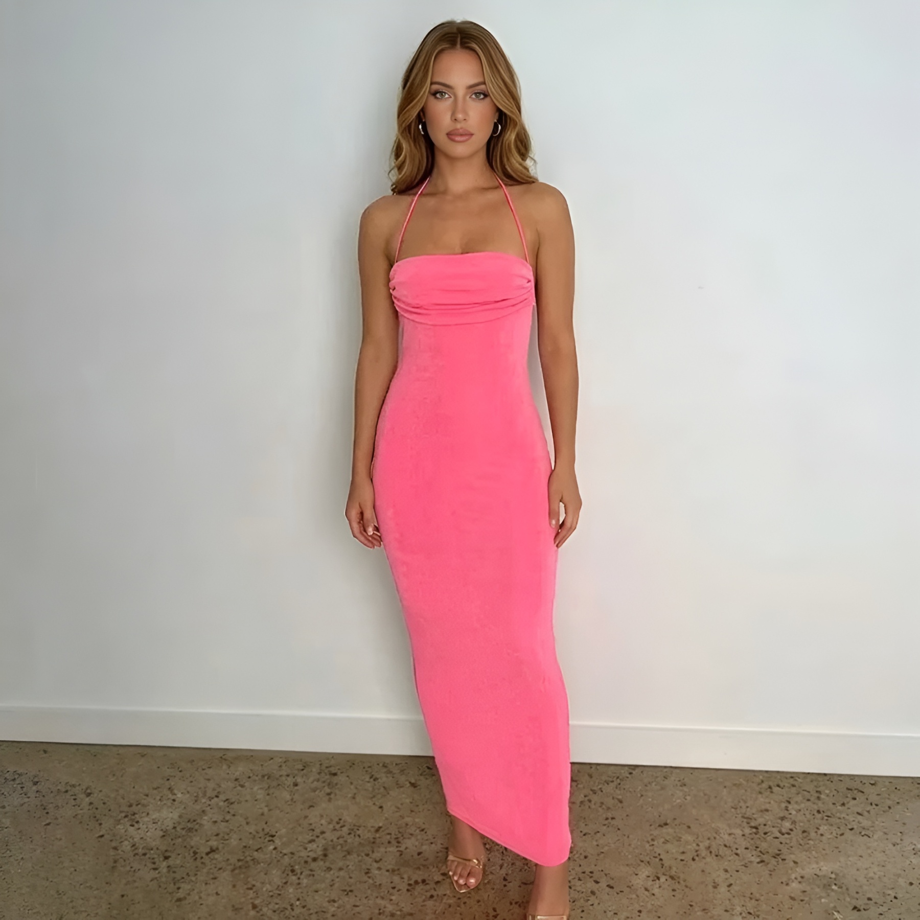 Backless Drape Maxi Dress With Adjustable Straps