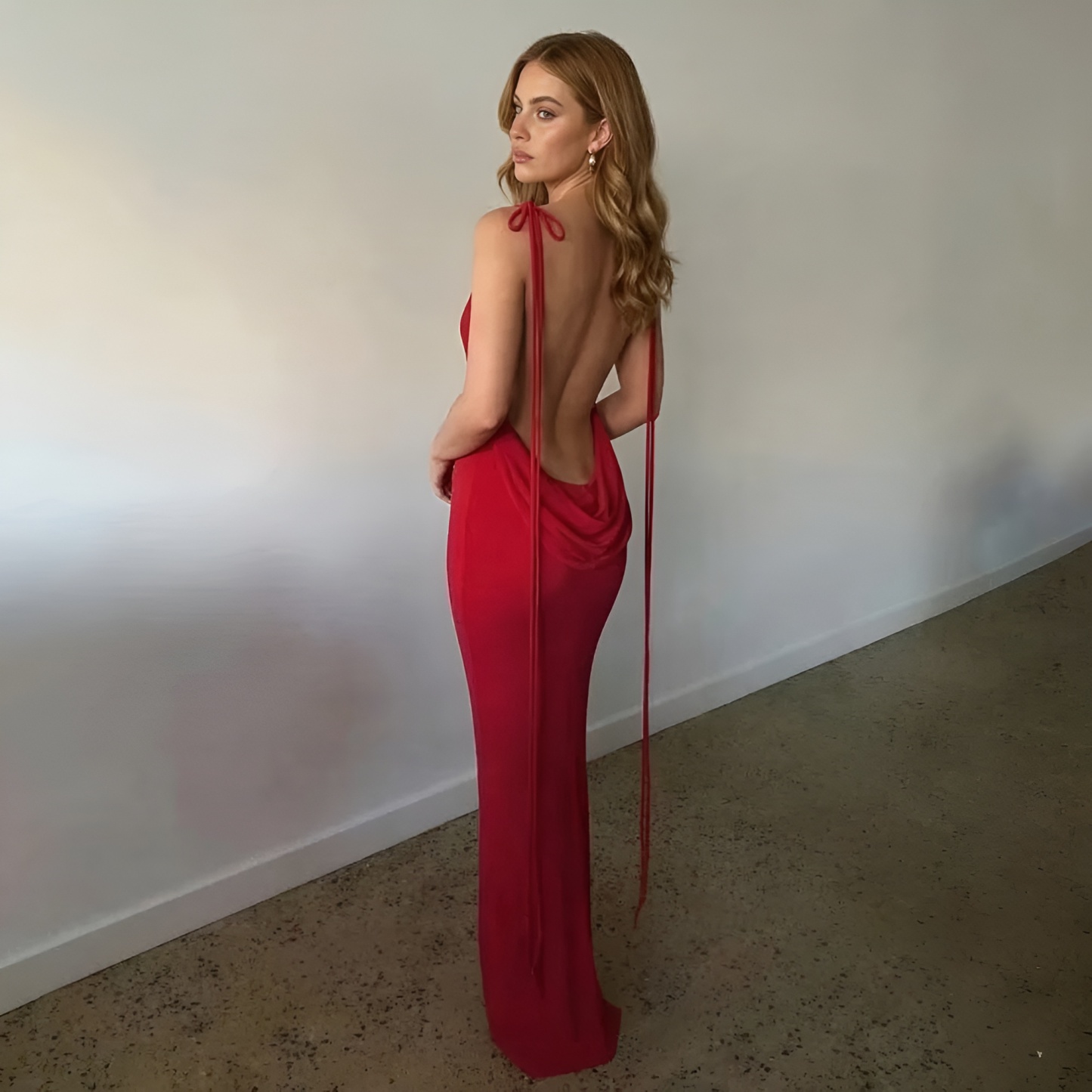 Backless Drape Maxi Dress With Adjustable Straps