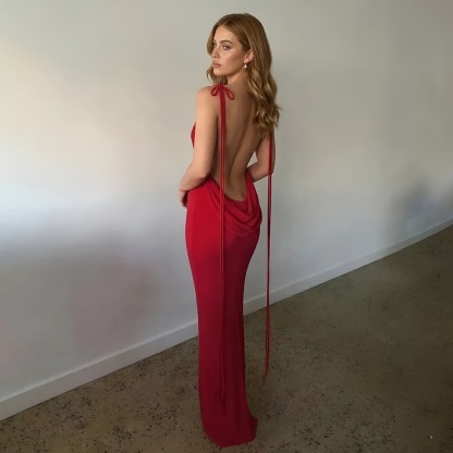 Backless Drape Maxi Dress With Adjustable Straps