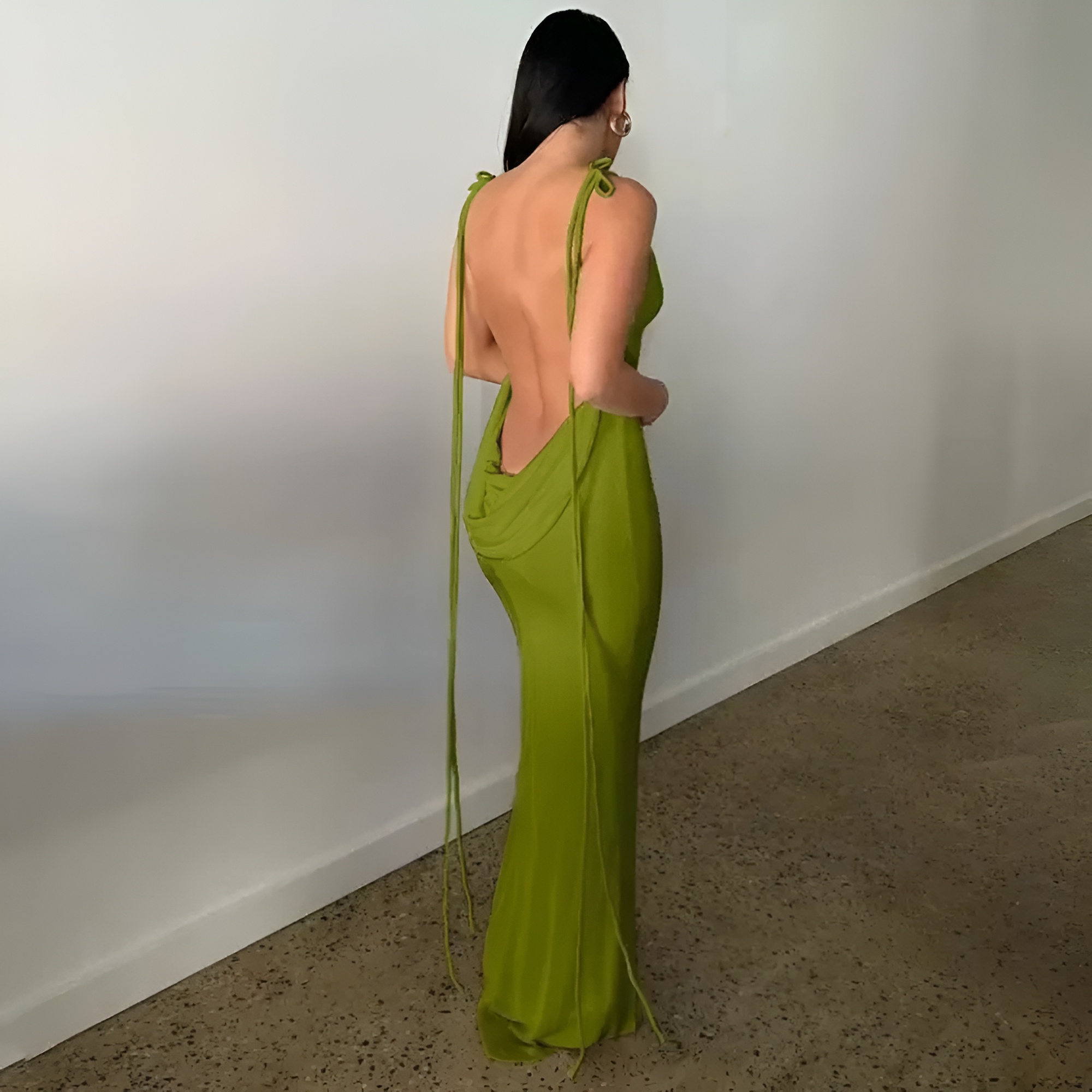 Backless Drape Maxi Dress With Adjustable Straps