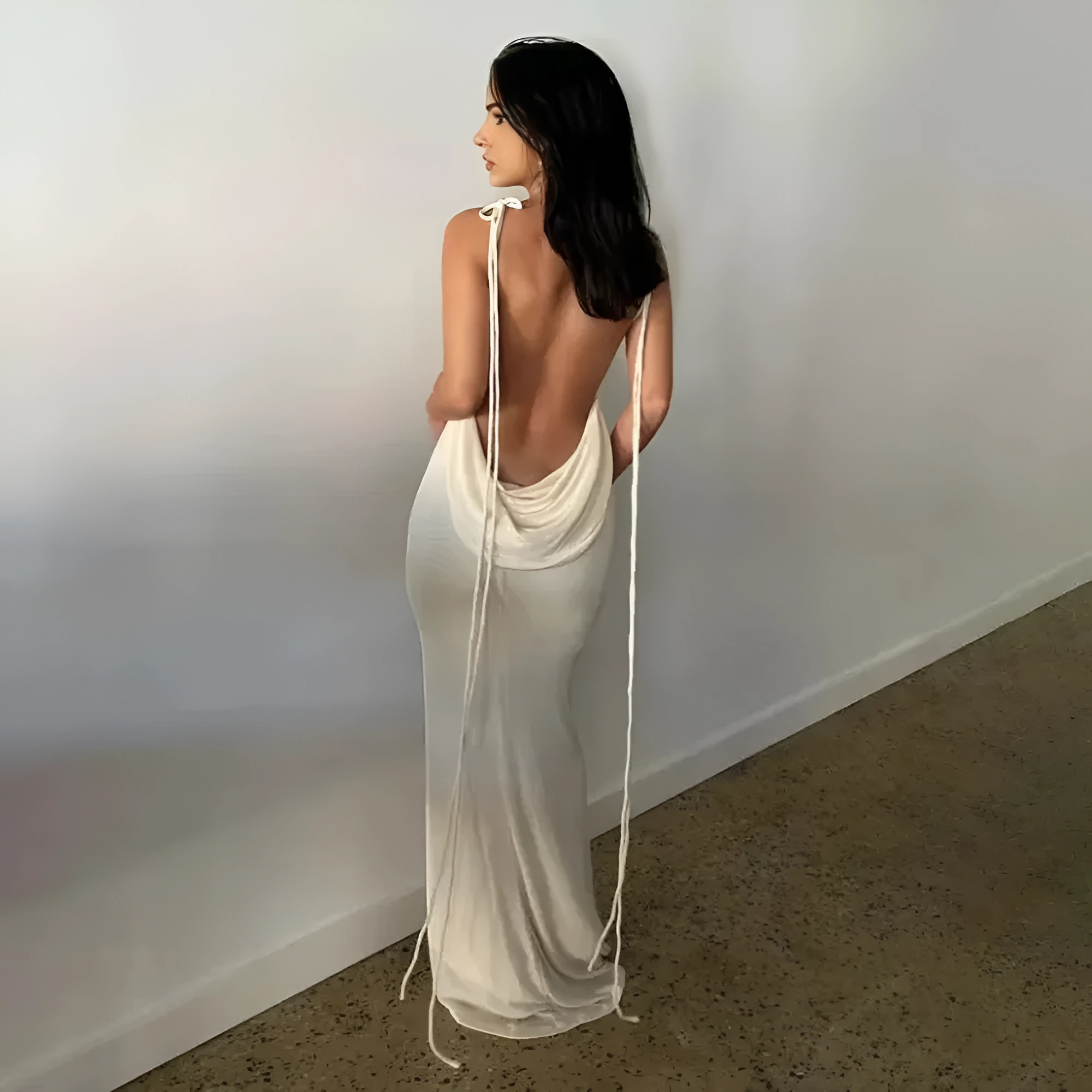 Backless Drape Maxi Dress With Adjustable Straps