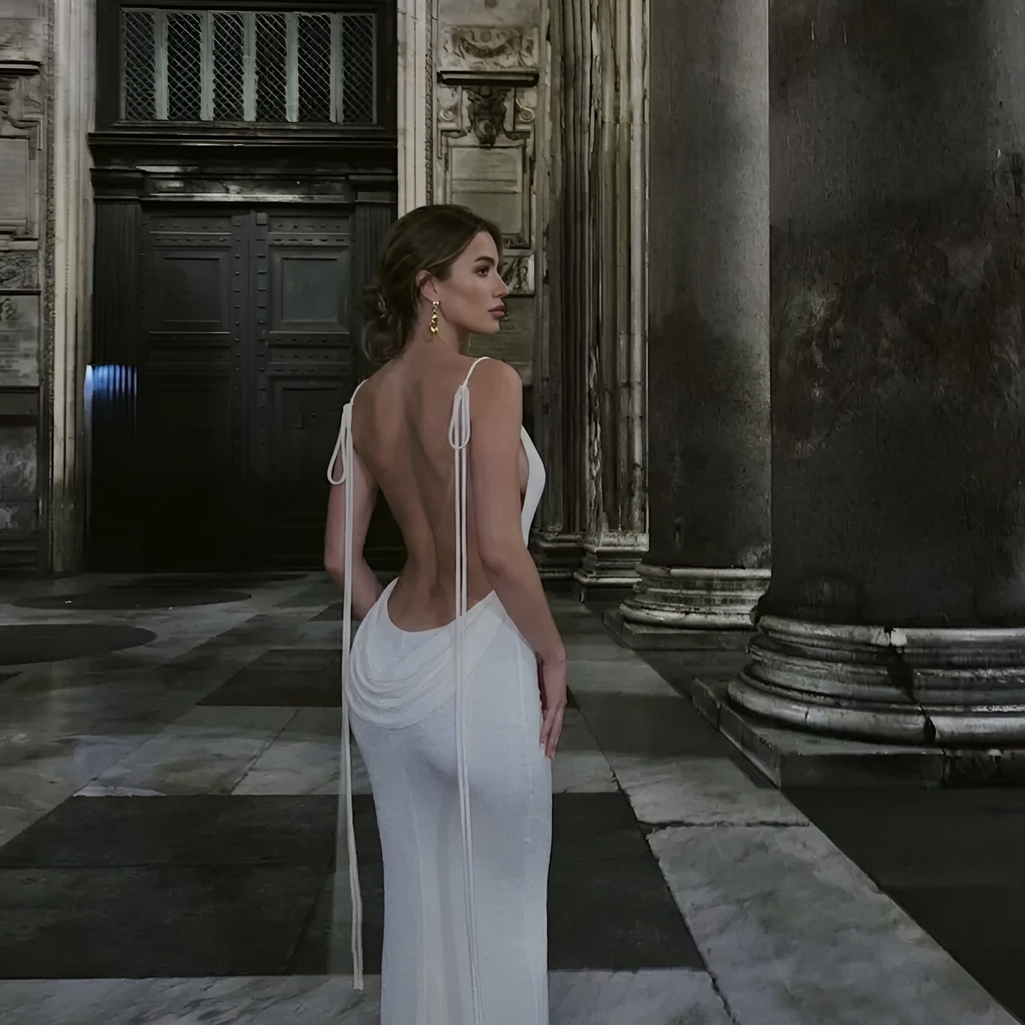 Backless Drape Maxi Dress With Adjustable Straps