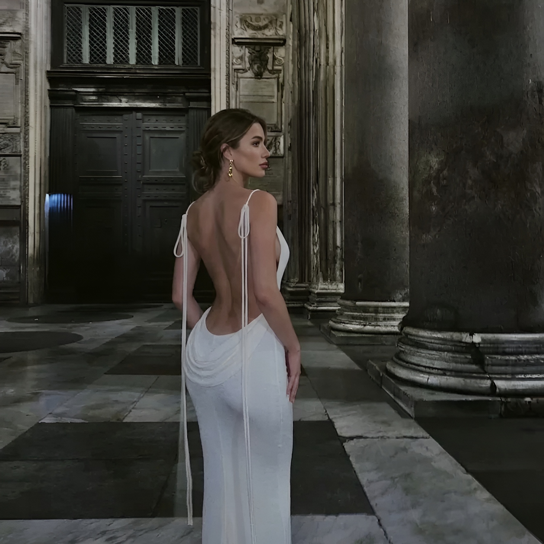 Backless Drape Maxi Dress With Adjustable Straps