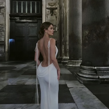 Backless Drape Maxi Dress With Adjustable Straps