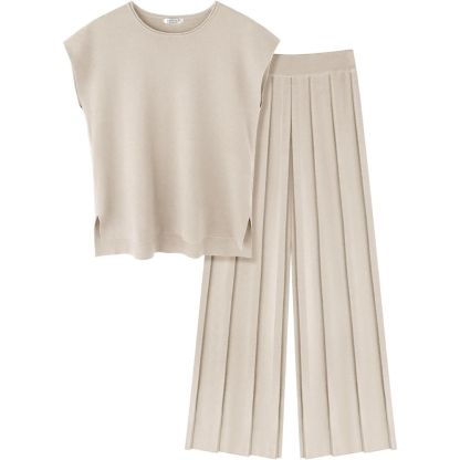 Lounge Sets for Women Two Piece Outfits Knit Cap Sleeve Tops Wide Leg