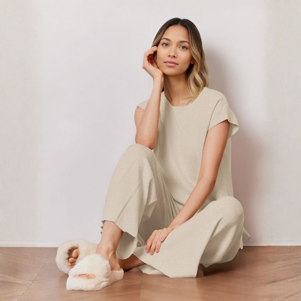 Lounge Sets for Women Two Piece Outfits Knit Cap Sleeve Tops Wide Leg