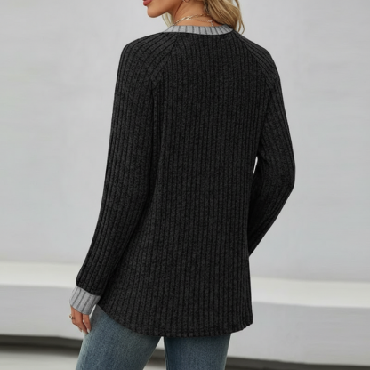 Long Sleeve Lightweight Sweater With Color Block Design For Women