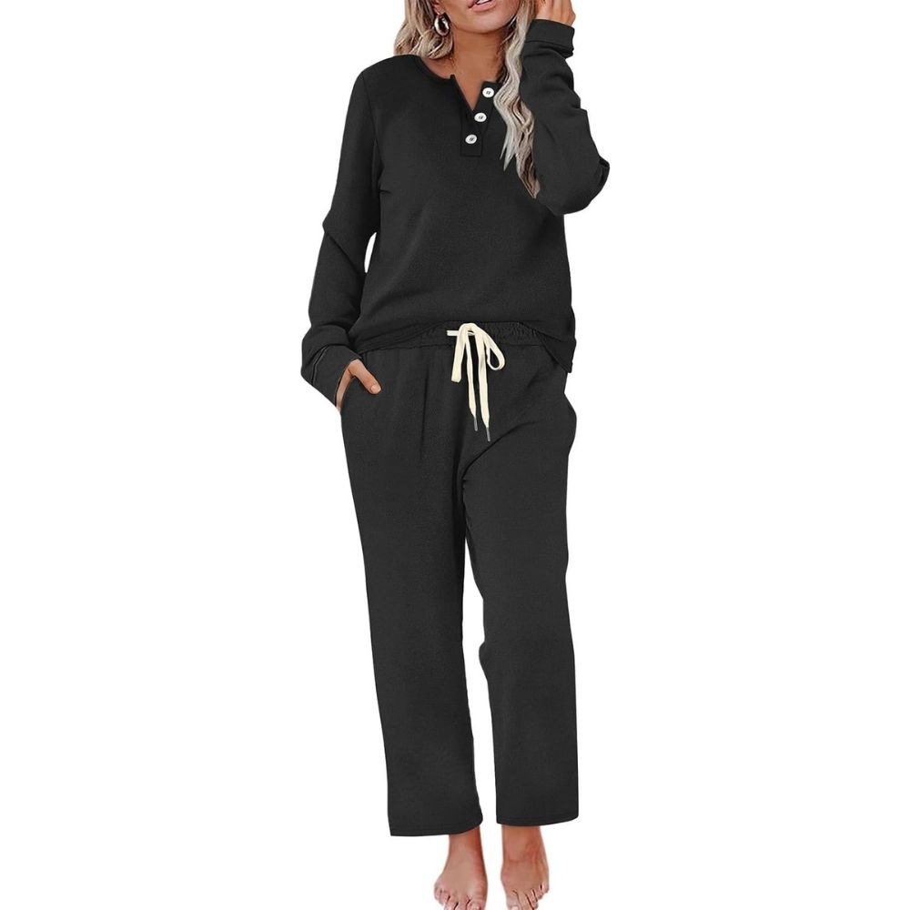 Lounge Sets for Women Two Piece - Button Down Sweatsuit Sweatpant with Pockets