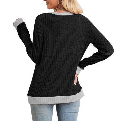 Tops Long Sleeve Shirts Lightweight Sweaters Loose Fit Crewneck Color Block