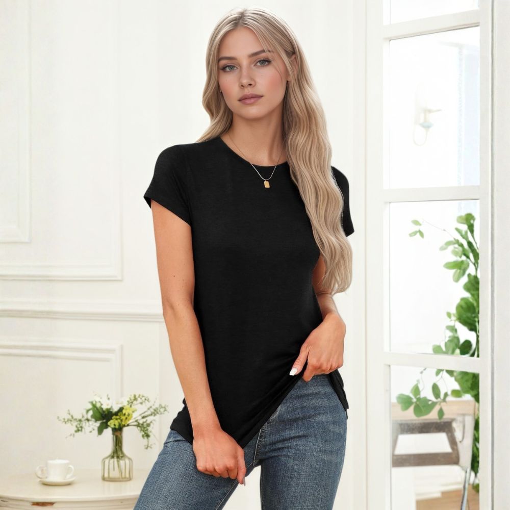 Women's Short Sleeve Tops Summer T-Shirts Round Neck Causal Fashion