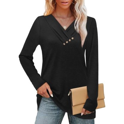 Long Sleeve Shirts for Women Fall Outfits V Neck T Shirts Button Down Tunic Tops