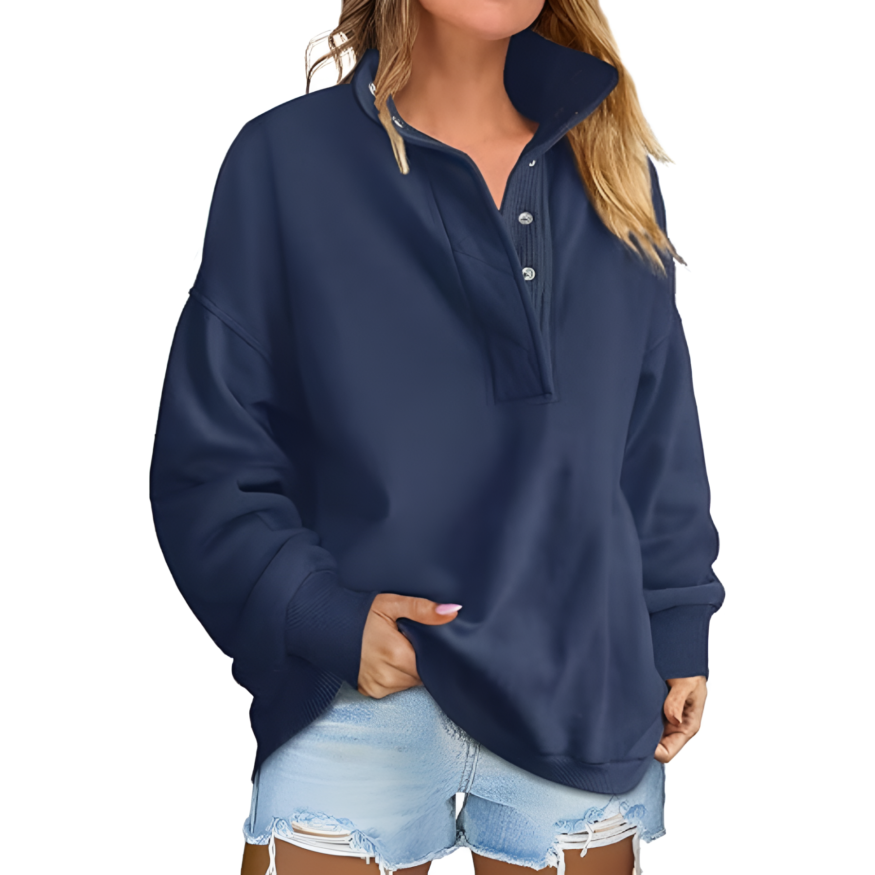 Casual Oversized Sweatshirt With Button Design For Women