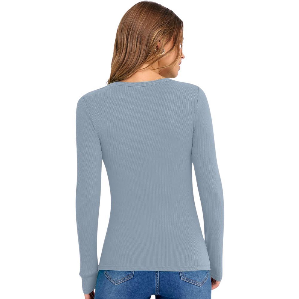 Long Sleeve Shirts for Women V Neck Ribbed Knit Fitted Fall Basic Tshirts