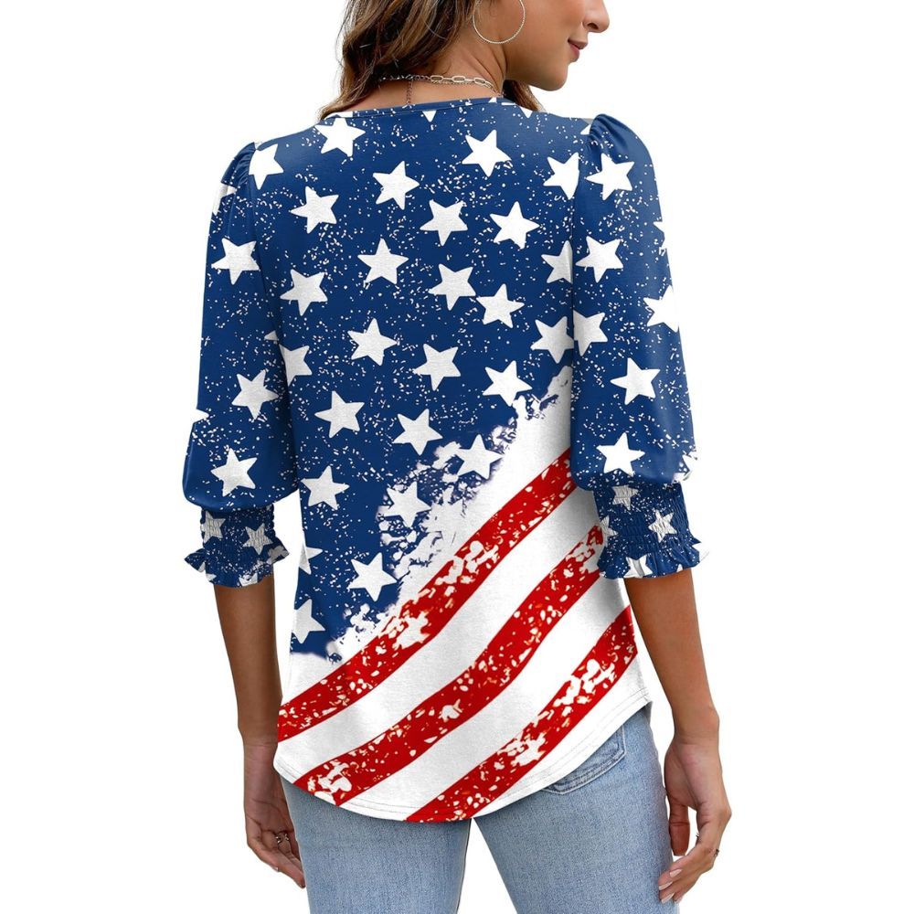 Dressy Casual 3/4 Length Sleeve Women's Tops with Smocked Cuffs