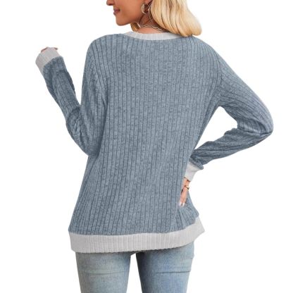 Tops Long Sleeve Shirts Lightweight Sweaters Loose Fit Crewneck Color Block