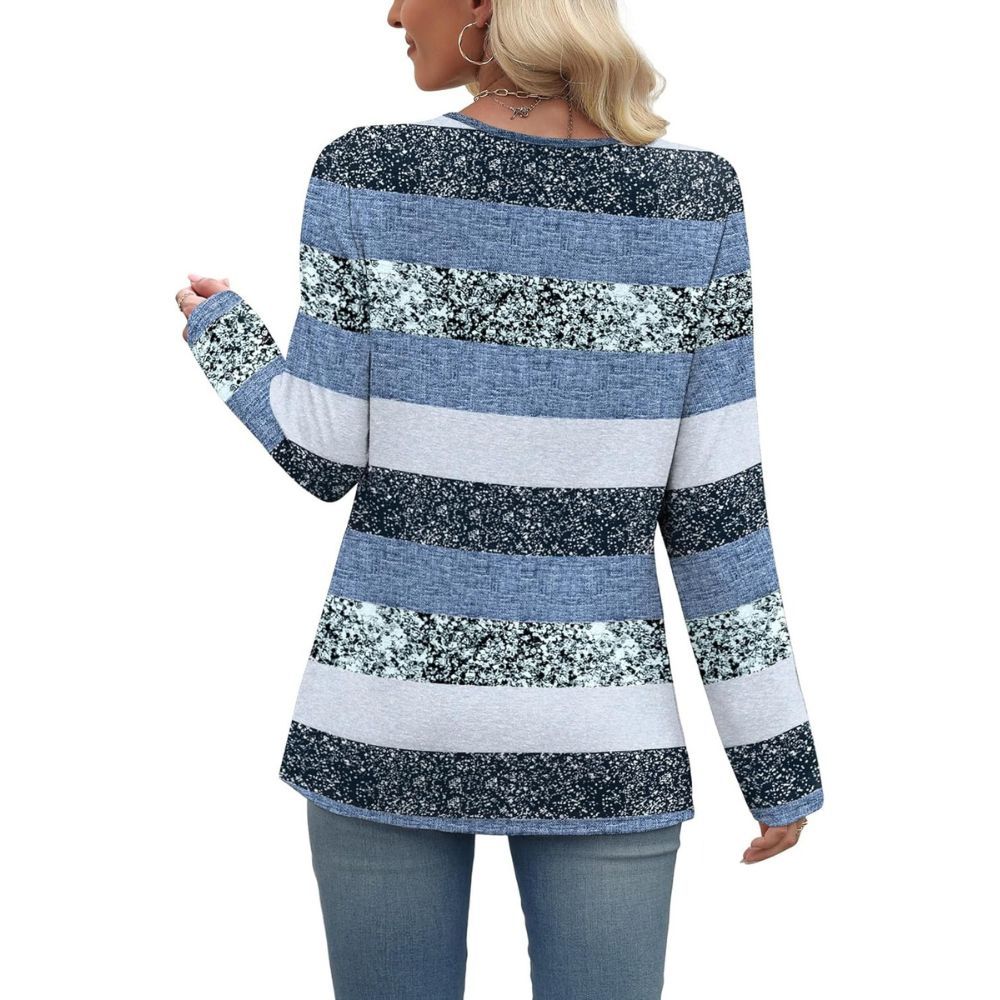 Long Sleeve Shirts for Women Fall Outfits V Neck T Shirts Button Down Tunic Tops