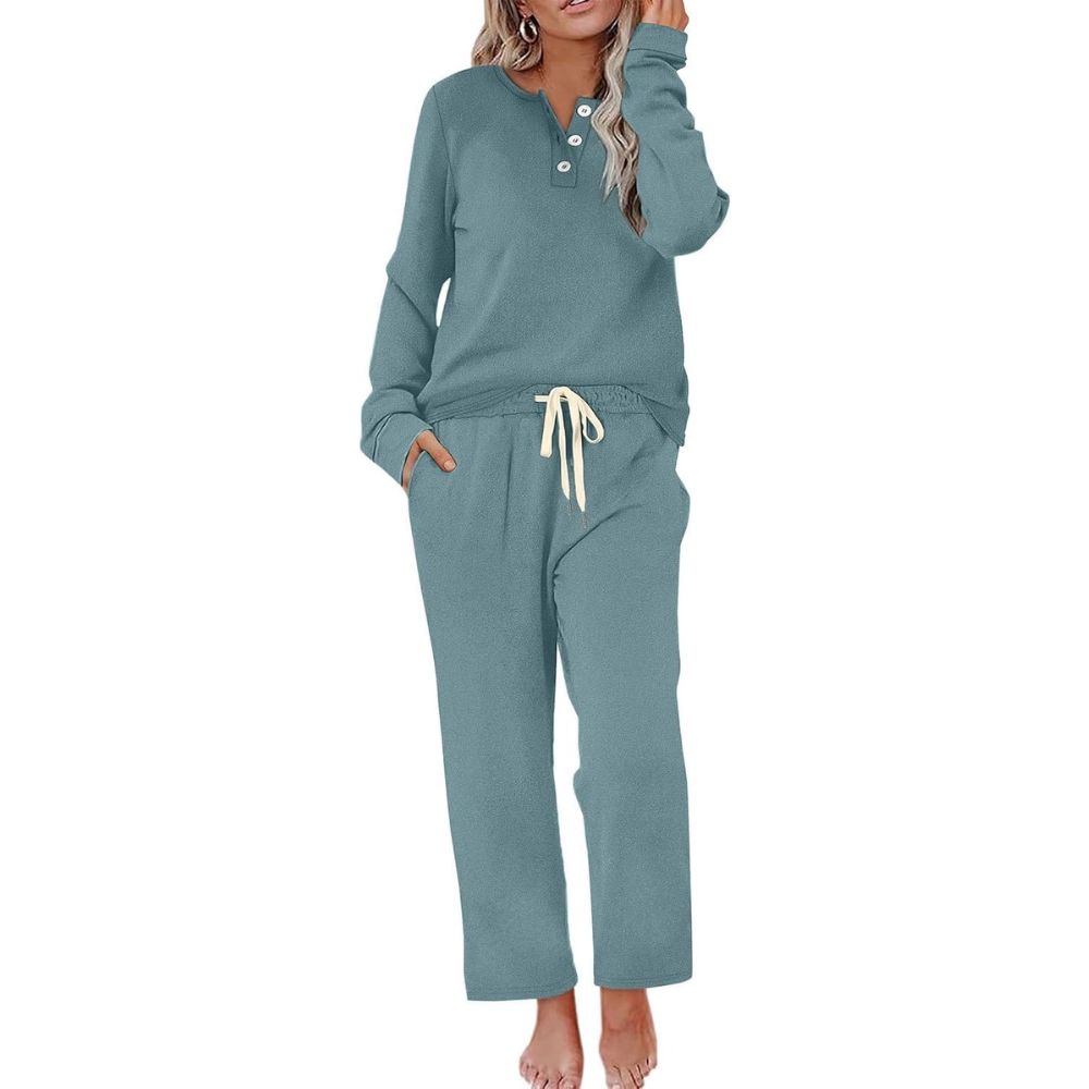 Lounge Sets for Women Two Piece - Button Down Sweatsuit Sweatpant with Pockets
