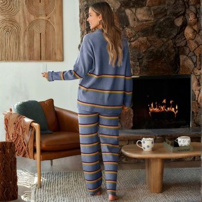 2 Piece Sets Lounge for Women Sweatsuits Striped Knit Sweater