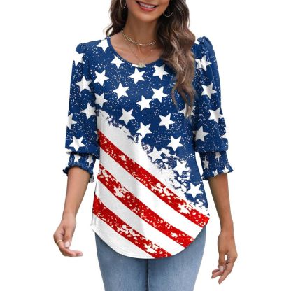 Dressy Casual 3/4 Length Sleeve Women's Tops with Smocked Cuffs