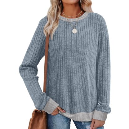 Tops Long Sleeve Shirts Lightweight Sweaters Loose Fit Crewneck Color Block