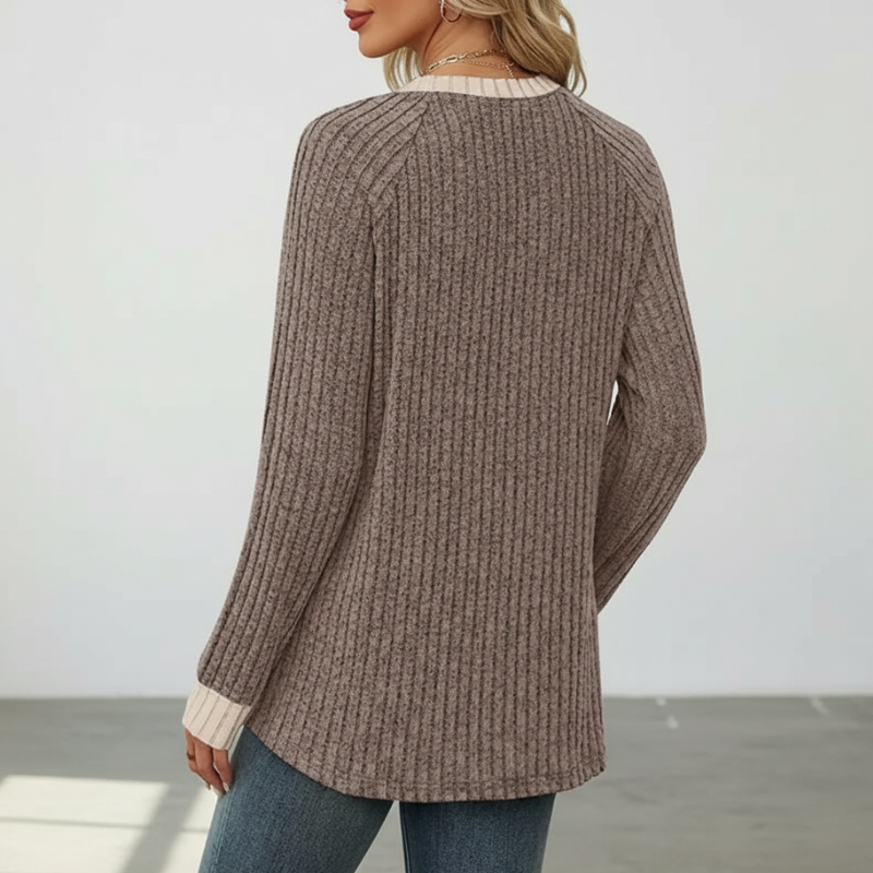 Long Sleeve Lightweight Sweater With Color Block Design For Women