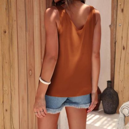 Women's Silk Satin Tank Tops V Neck Casual Cami Sleeveless Camisole Blouses