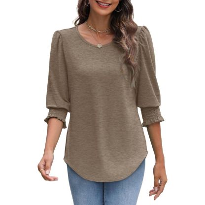 Dressy Casual 3/4 Length Sleeve Women's Tops with Smocked Cuffs