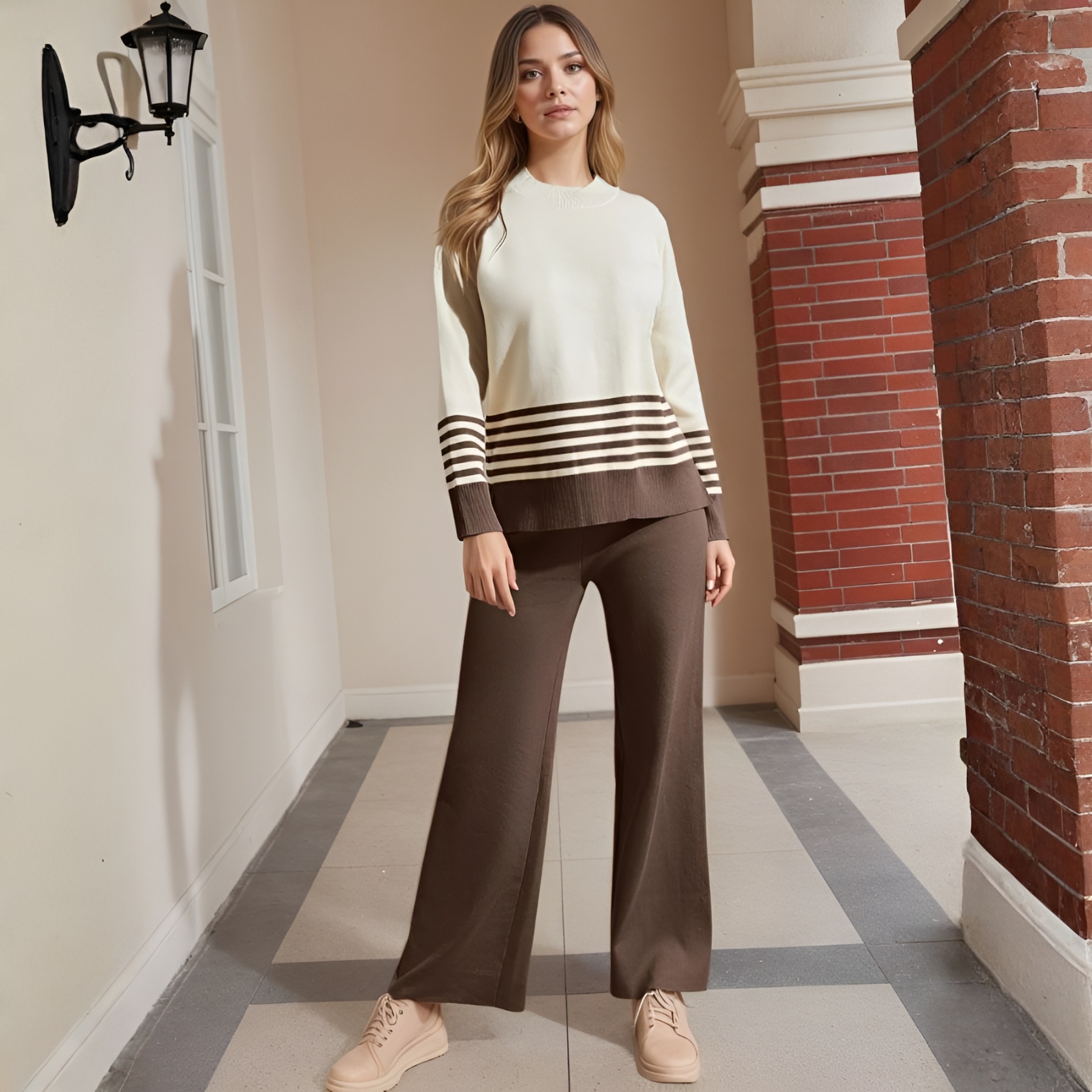 Two Piece Lounge Sets For Women With Knitted Pullover Sweater And Matching Pants