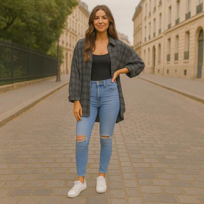 Oversized Raw Edge Washed Shirt Jacket with Utility Pockets