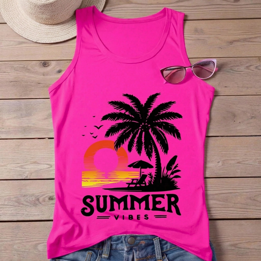 Casual Letter and Floral Print Tank Top