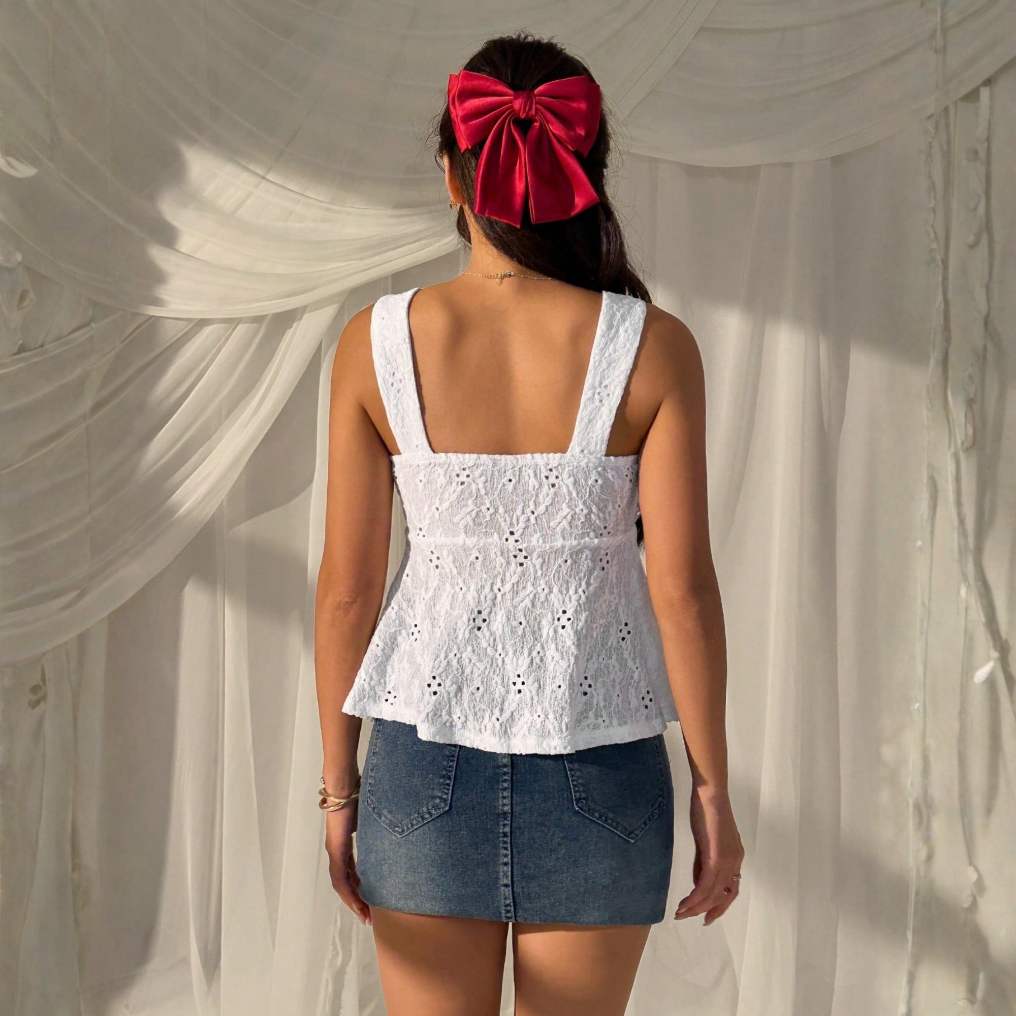 Casual Vintage Tank Top With Drawstring For Women