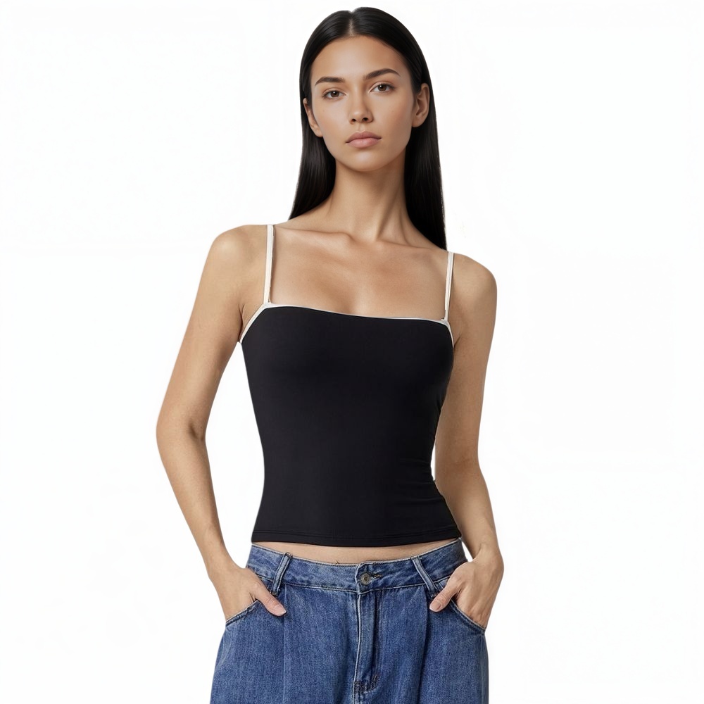 Double Lined Basic Tank Top Adjustable Spaghetti Straps Sleeveless